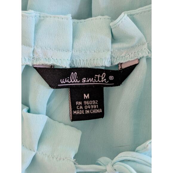 Willi Smith Light Blue Ruffled Peasant Blouse Peplum Top 3/4 Sleeve Medium - Picture 4 of 5